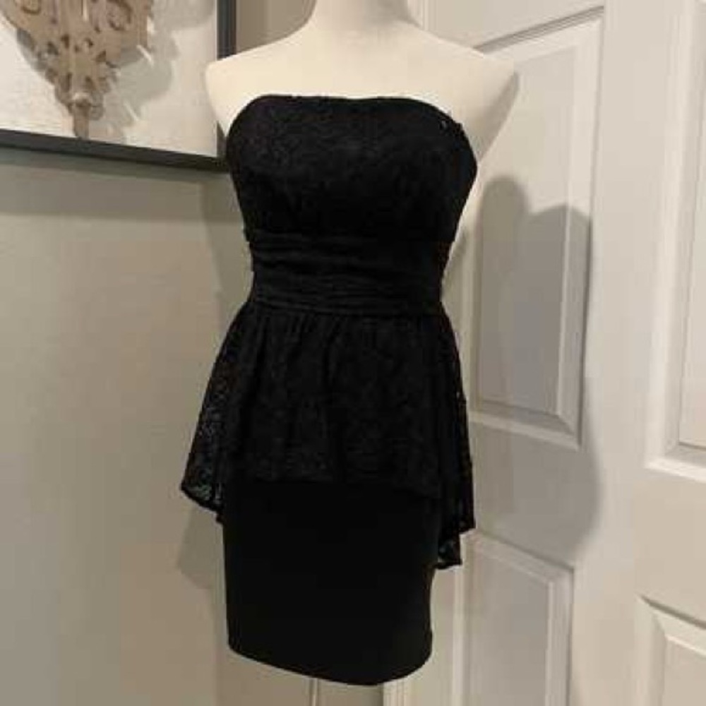 Guess Black Lace Strapless Dress